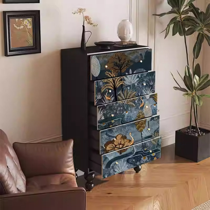Armoire de rangement élégante en noyer avec cinq tiroirs