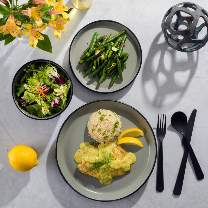 Matte Gray Ceramic 12-Piece Dinnerware Set for Four