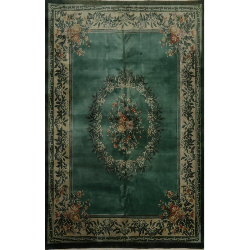Tapis vert art déco vert 9 x 12