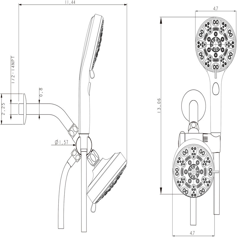 8 Hand Shower & 4.7" Rain Showerhead In Matte Black Structure Dual System, Matte Black