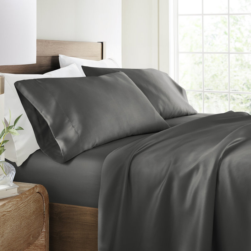 100% Rayon from Bamboo Cooling Sheet Set, Queen Sheet Set with 2 Pillowcases, Gray