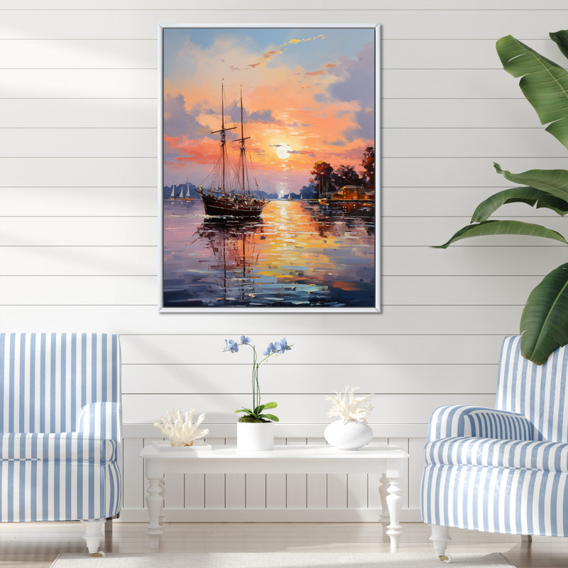 Pier and Dock Impressionist I - impression, H 44 po x l 34 po x P 1,5 po, Cadre flottant blanc