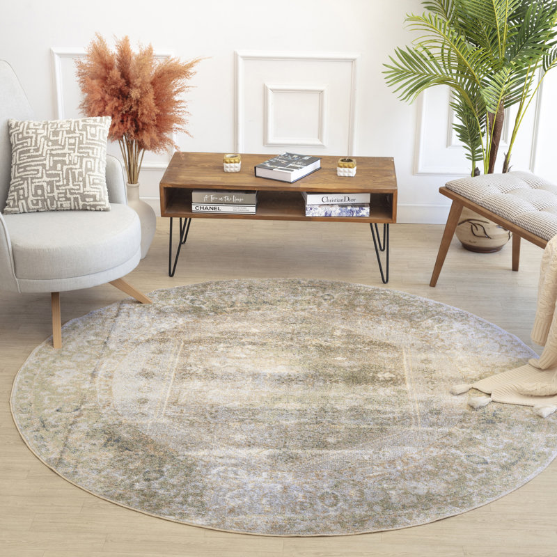 Machine Washable Traditionnal Boho Camel Area Rug, Round 201cm