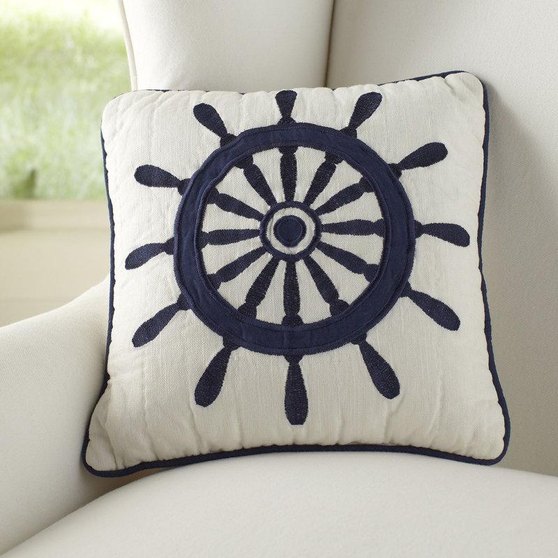 Nantucket Dream Ship'S Wheel Quilt 100% Cotton Throw Pillow