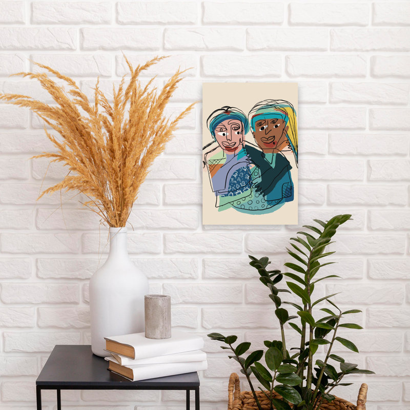 «Colorful Friends Embrace», art mural moderne abstrait coloré, 18" H x 12" W
