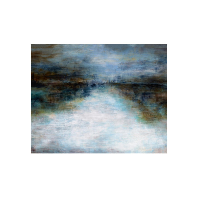 «Blue Lake» par Beverly Fuller - peinture, Gel coupé au couteau, H 24 po x l 30 po