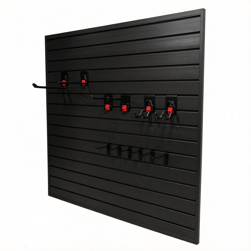 Ensemble de panneaux à lattes en PVC, système de rangement mural pour garage 4 x 4 pi avec crochets de sécurité, panneaux légers résistants à l'eau, conception à vis cachées, ensemble de 12 crochets