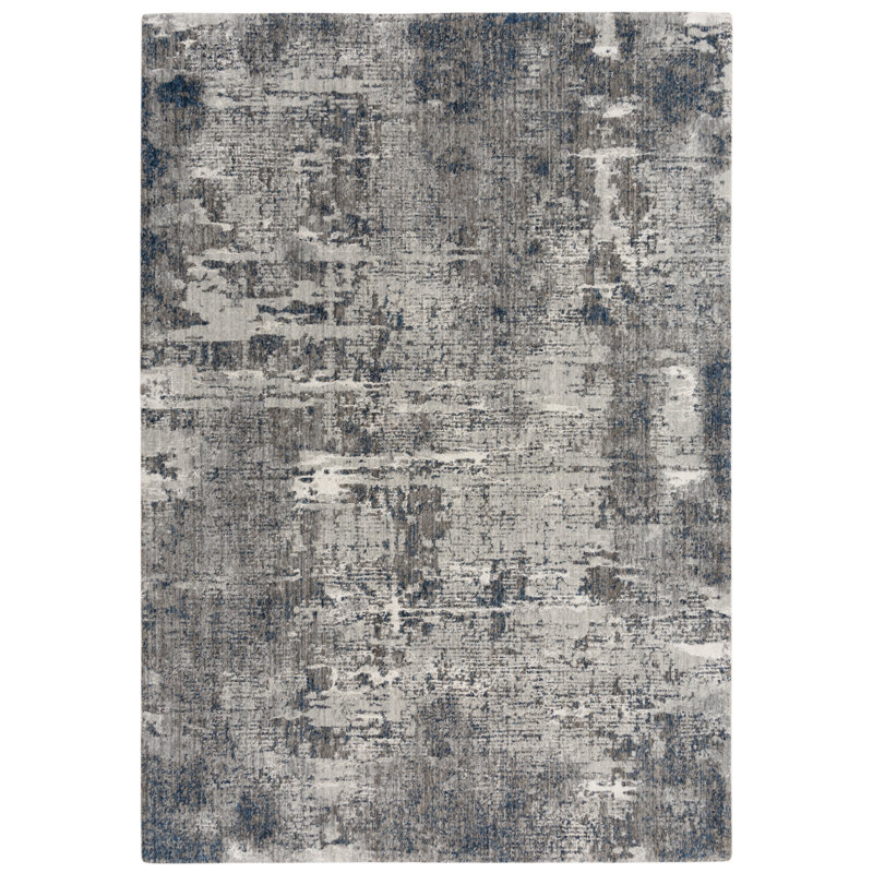 Nyzae abstrait tissé à la machine recyclé P.E.T. Tapis gris, Rectangle 5 pi 2 po x 7 pi 9 po