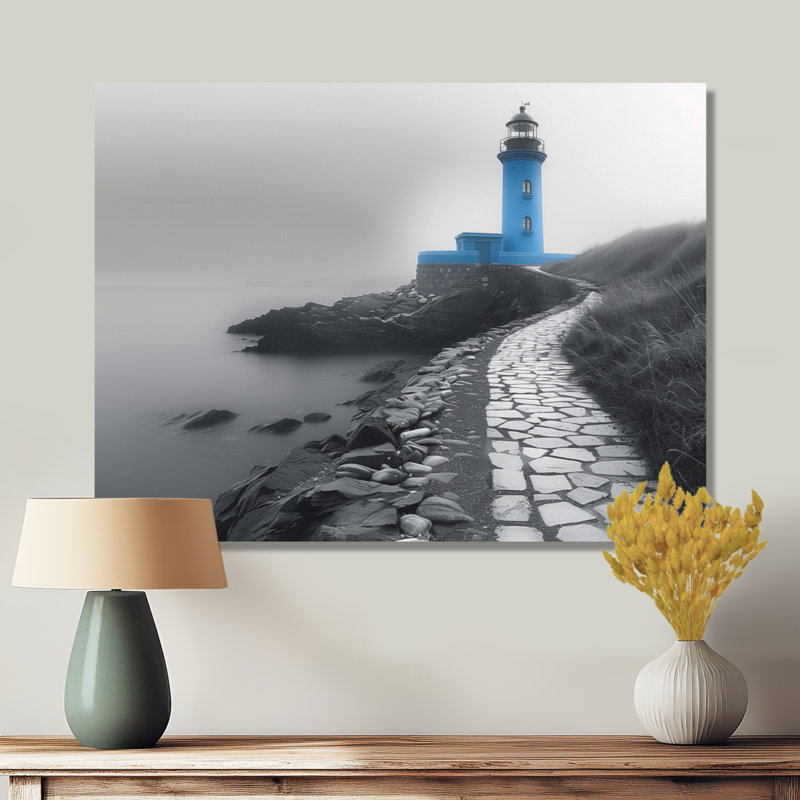 Photo de phare monochrome bleu en hiver II - phares, art mural, H 24 po x l 32 po, Toile tendue