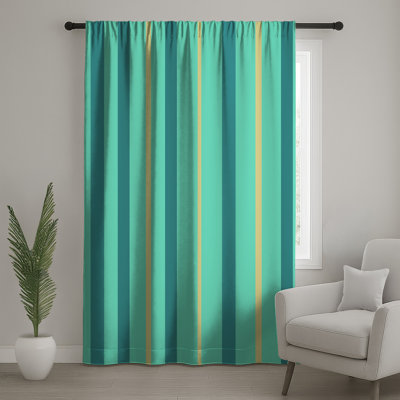Teal Yellow Stripes Window Curtains, Stripes Sheer & Blockout Curtains - 1 Panel