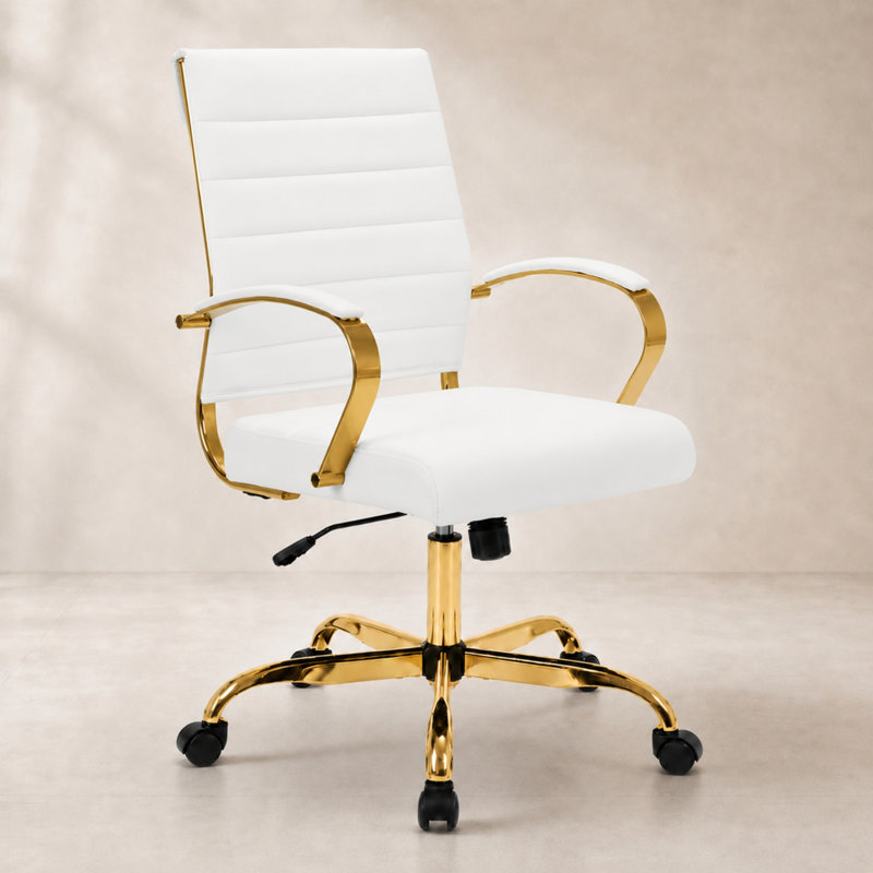 Fauteuil de bureau pivotant en cuir Naudain, Blanc, Simple