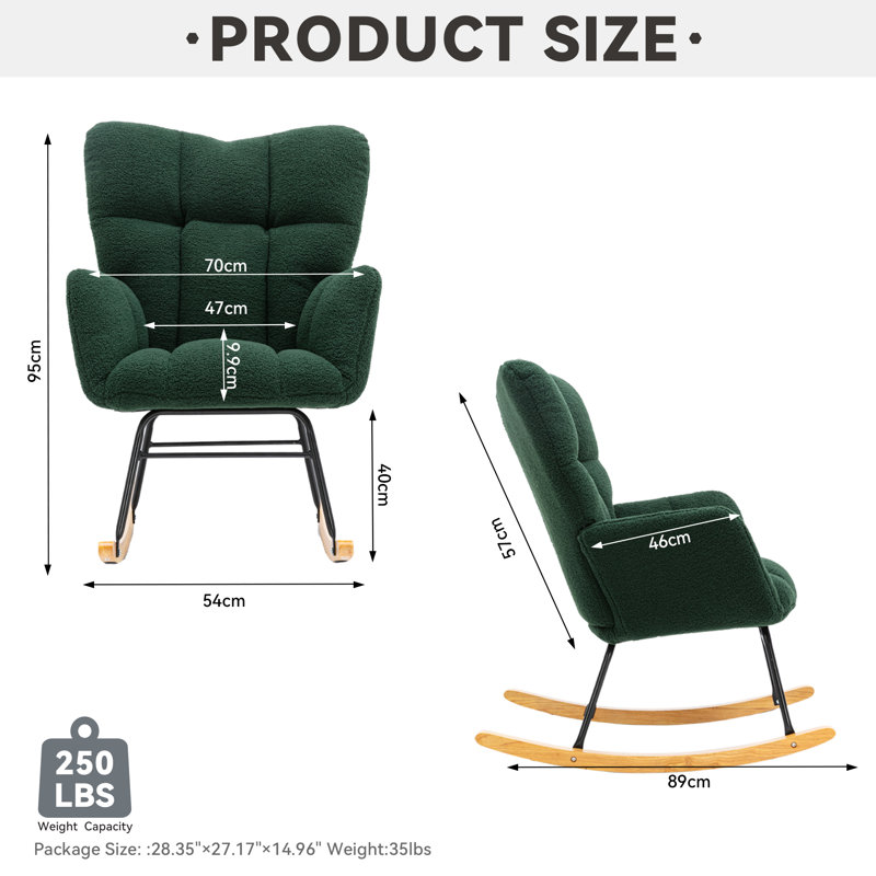 Nursing Rocking Chair, Teddy Glider Chair for Nursery, Comfy Living Room Armchairs with High Backrest for Adults, Green