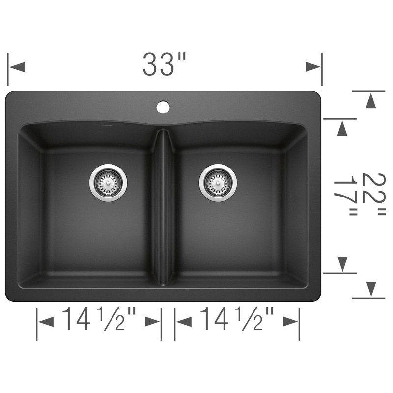 Diamond SILGRANIT 33" L x 22" W Double Bowl Drop-In/Undermount Kitchen Sink, Anthracite