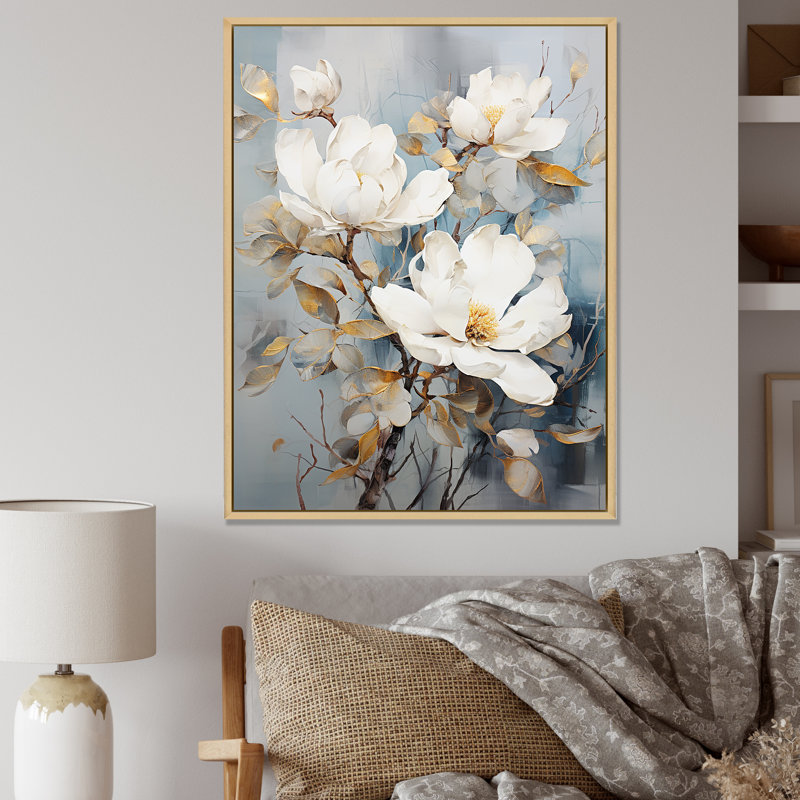 Minimalisme Magnolias sur toile, H 20 po x l 12 po x P 1 po, Cadre naturel flottant