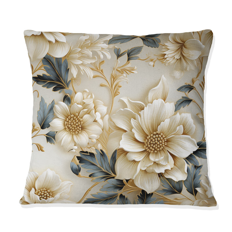 Coussin décoratif en polyester doré blanc et bleu Elegance II, H 16 po x l 16 po
