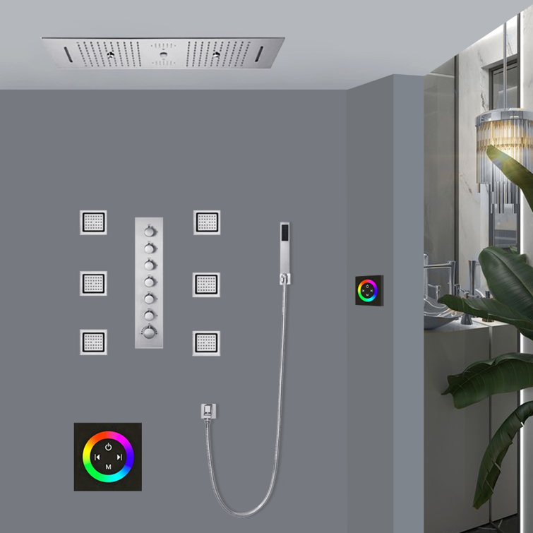 Chrome Thermostatic Shower System with Touch Panel and LED Rainfall Head
