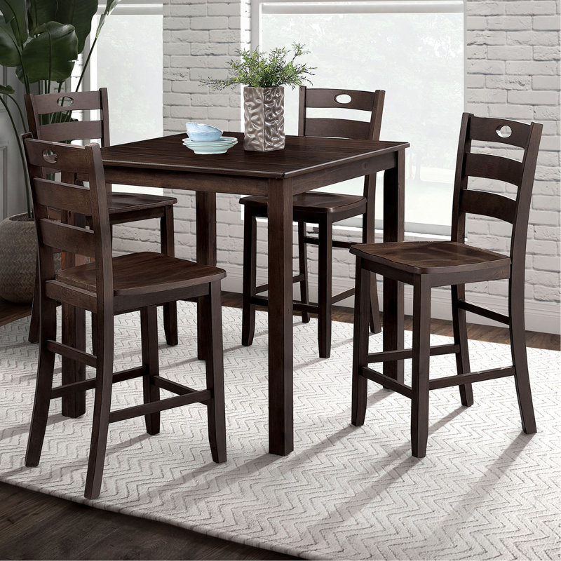 Transitional Style Dining Table Set. Square Shape Table Slat Back Chair Dining Room, Espresso