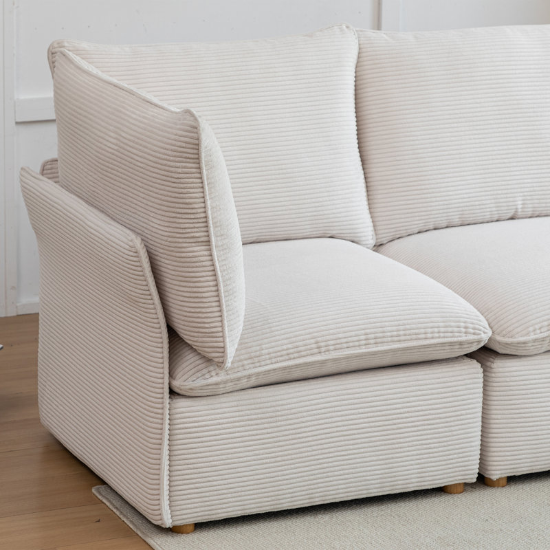 Canapé modulaire avec repose-pieds Hepworth Dejohn, Velours côtelé blanc, H 36 po x l 125 po x P 62,5 po