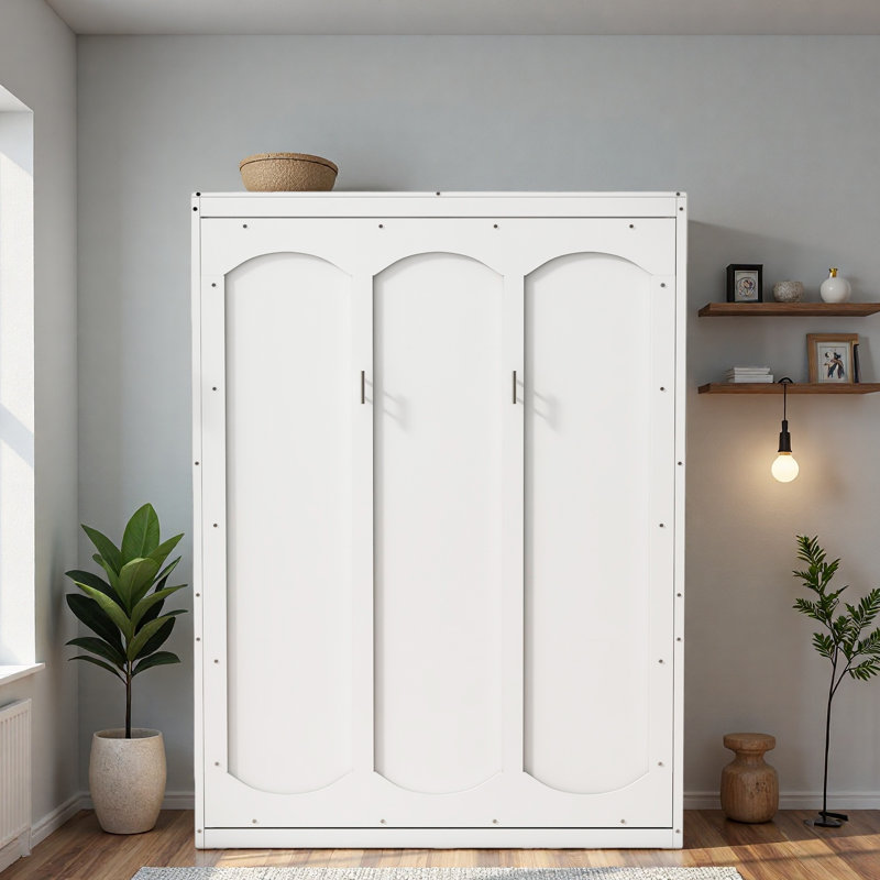 Murphy Bed Wall Bed With Shelves, Full , White