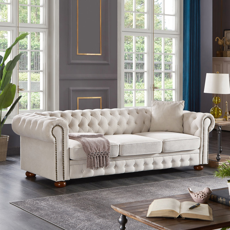 Canapé Chesterfield en tissu beige