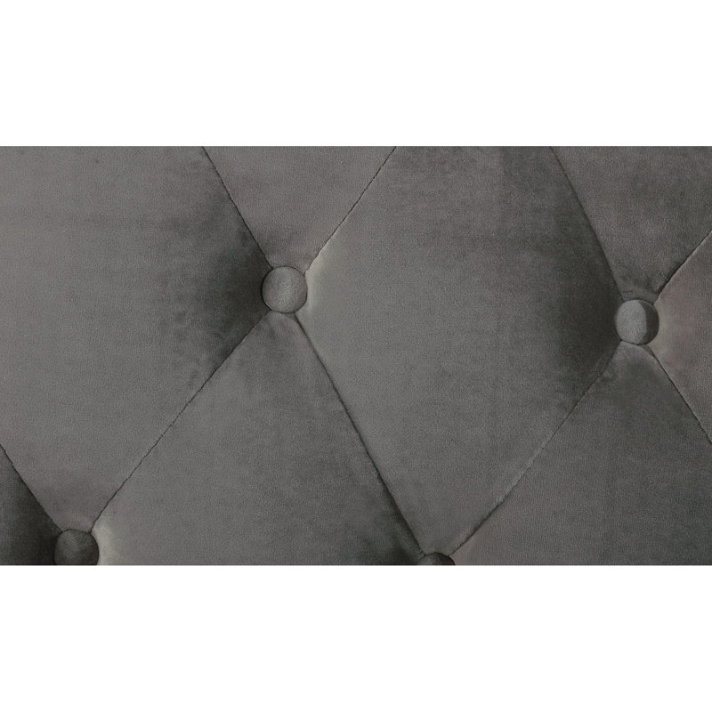 Très grand lit transitionnel gris, entièrement revêtu de velours et à oreilles, pour structure de lit de taille transformable, bois massif, tête de lit cousue