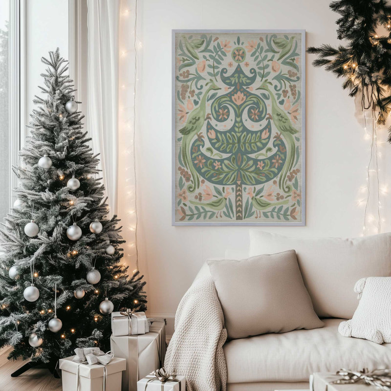 Arbre de Noël floral Folk I, Cadre en zinc patiné, H 15,25 po x l 12,25 po