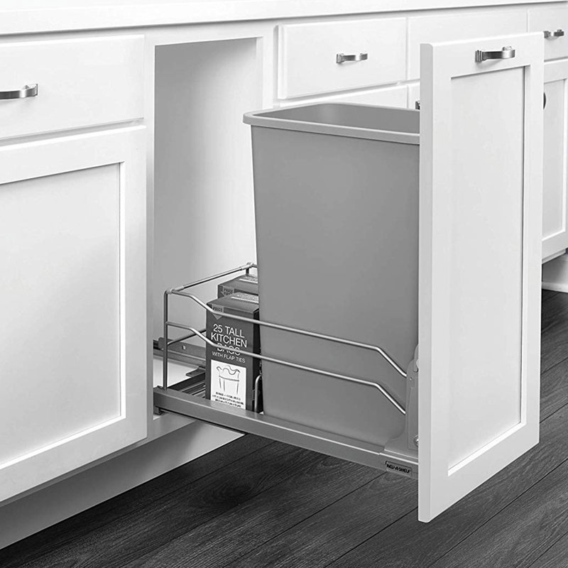 Rev-A-Shelf Pullout Kitchen Trash Can 50 qt. with Soft-Close , Silver Metallic