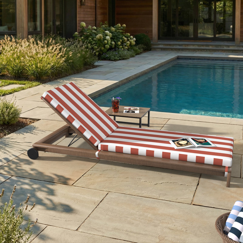 Outdoor Chaise Cushion With Sunbrella Fabric, 23" W x 75" D, Sunbrella® Refuge Coral