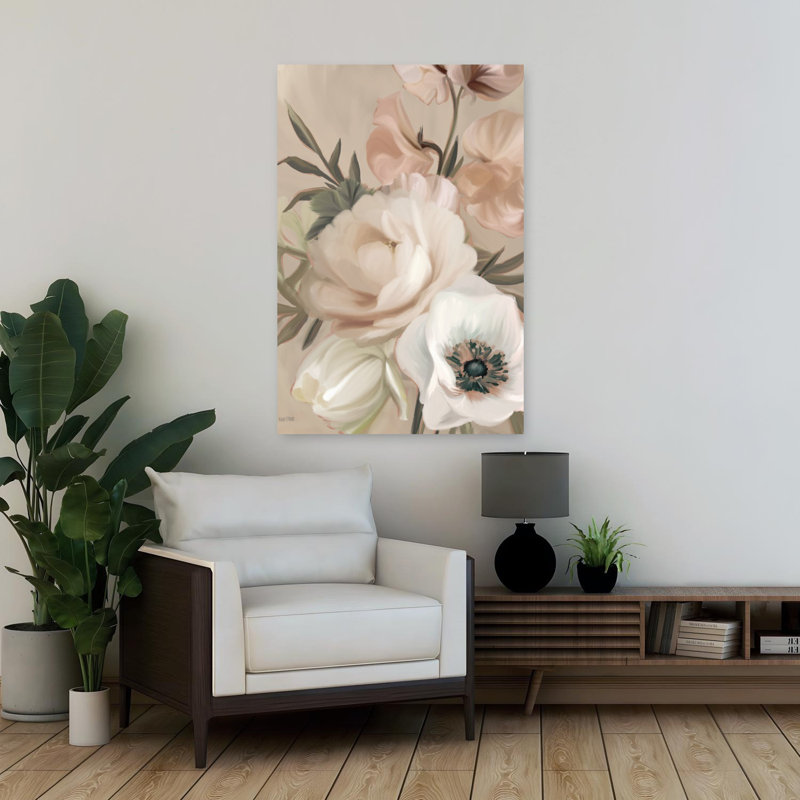 Art floral contemporain pivoine, H 36 po x l 24 po
