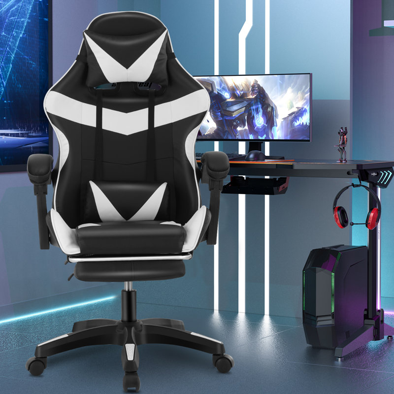Inbox Zero Adjustable Reclining Ergonomic Swiveling PC & Racing Game Chair, Black/Gray