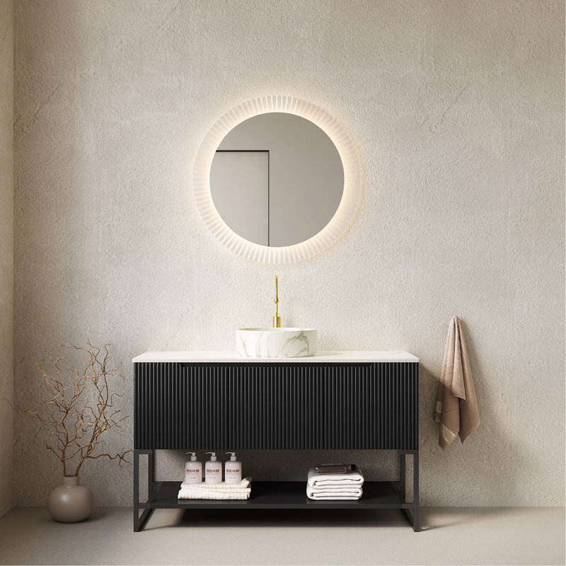 Ensemble de meuble-lavabo et de meuble-lavabo autoportant avec 3 portes et tablette ouverte TULIO