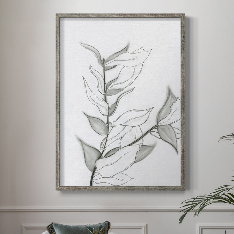 Charcoal Foliage Framed Print - Solid Wood, 11" H x 9" W