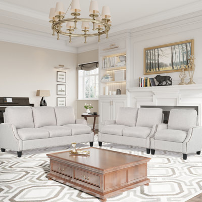 Modern 3 Piece Apartment , Sectional Couch, And Armchair, Soft Fabric Upholstery, High - Dense Sponge Cushion, Built In Resilience Springs, Pine Frame, Beige, 6 Seats For Apartment, Couch With 100%