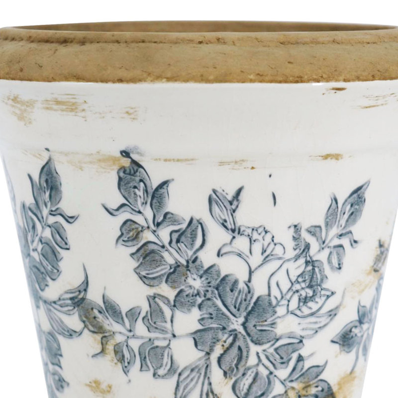 7.1X7.1X6.7" Ceramic Planter With Floral Pattern, Set Of 2