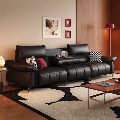 Coussin de canapé modulaire noir en cuir véritable Fourseat