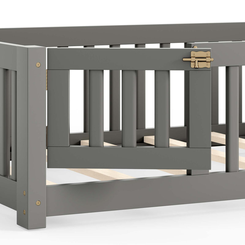 Lit de plancher pour enfants avec garde-corps de sécurité et transition de sommeil indépendante, Gris