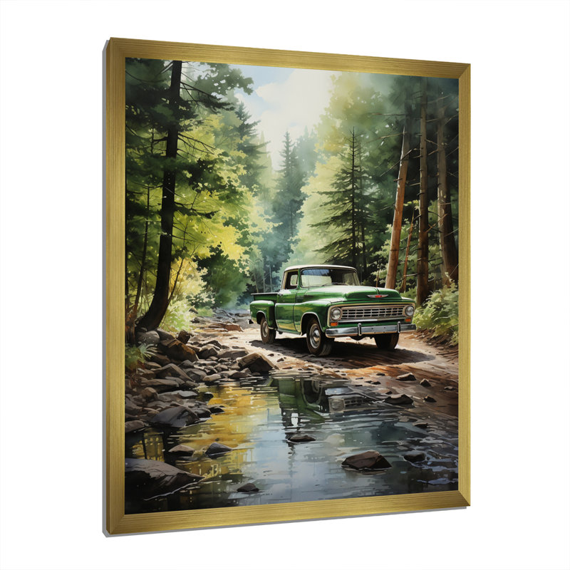 Yaden Pickup Truck Whispering Forest I, H 20 po x l 12 po x P 1 po, Encadrement doré