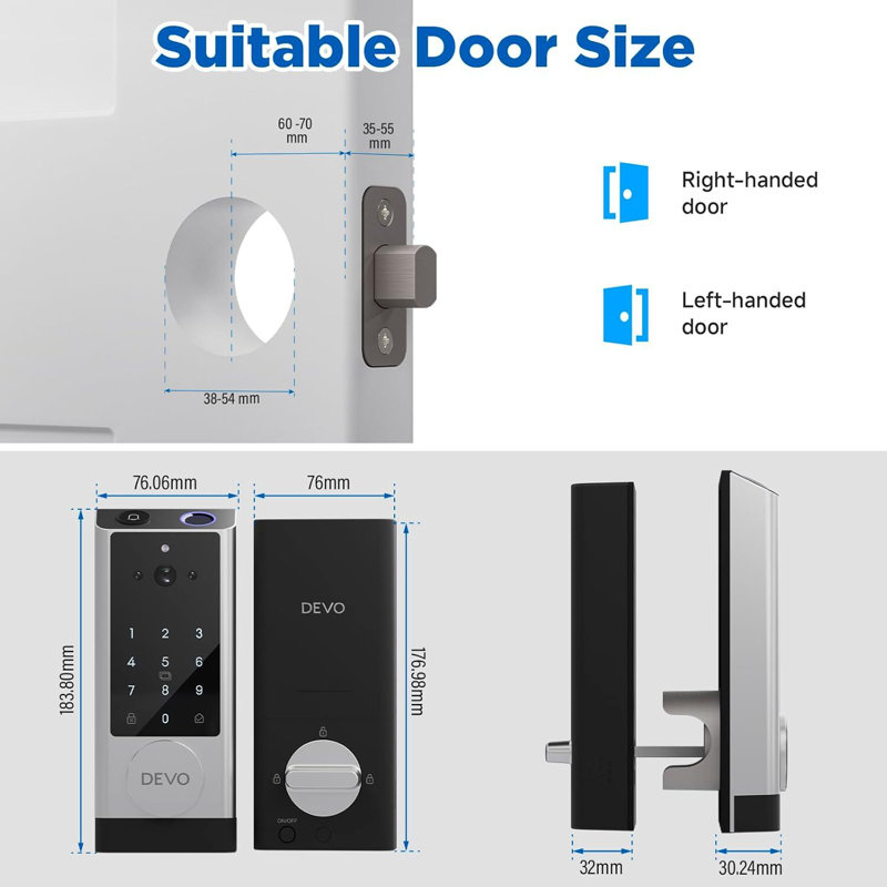 Video Smart Lock with Camera&Doorbell,6-in-1 Keyless Entry Door Lock, Silver