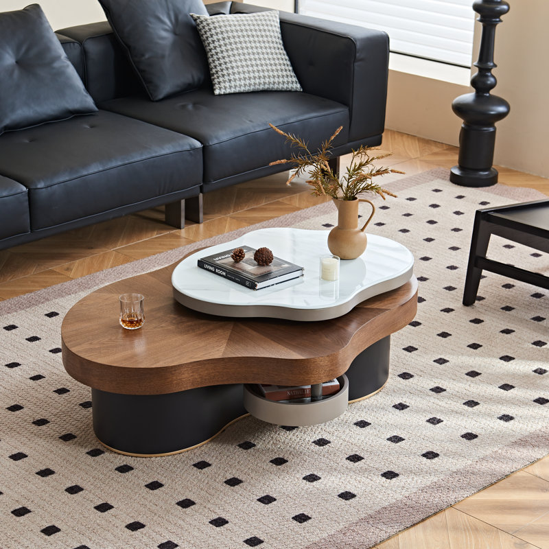 Table basse pivotante à 360° en forme de nuage irrégulier avec tiroir de rangement pivotant, 43,2 pouces