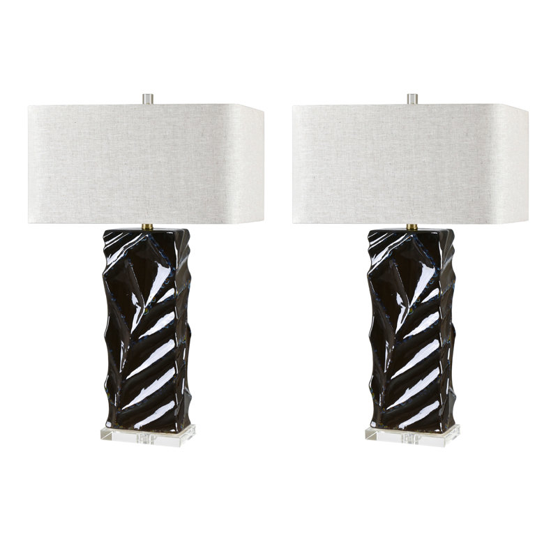 30.5" Crystal Table Lamp With Beige Shade