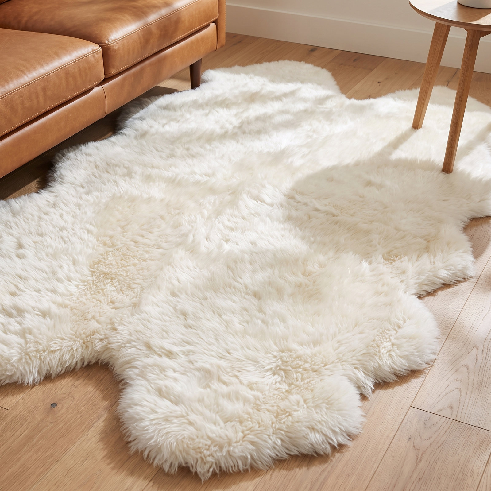 Mera White Handmade Sheepskin Rug, Rectangle 4' x 6'