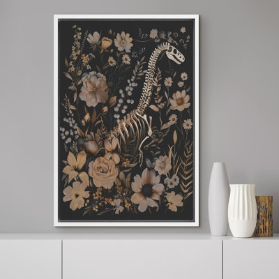 Halloween " Dinosaur Skull Wildflowers Moody Gothic Animals Dark Floral Botanical Artwork Paintings "