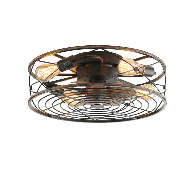 Cèdre 19,6 po Plafonnier encastré 4 lumières noir mat avec ventilateur