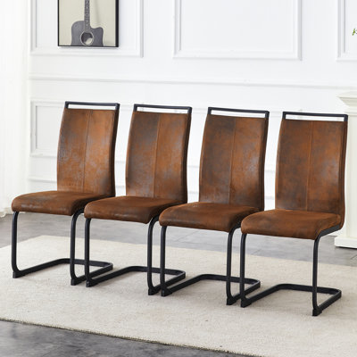 Chaises de salle à manger en suède de style rétro en tissu Tech, pieds en métal robustes pour des espaces de salle à manger intimes. Dossier arqué ergonomique + structure en métal renforcé. Ensemble de 2.