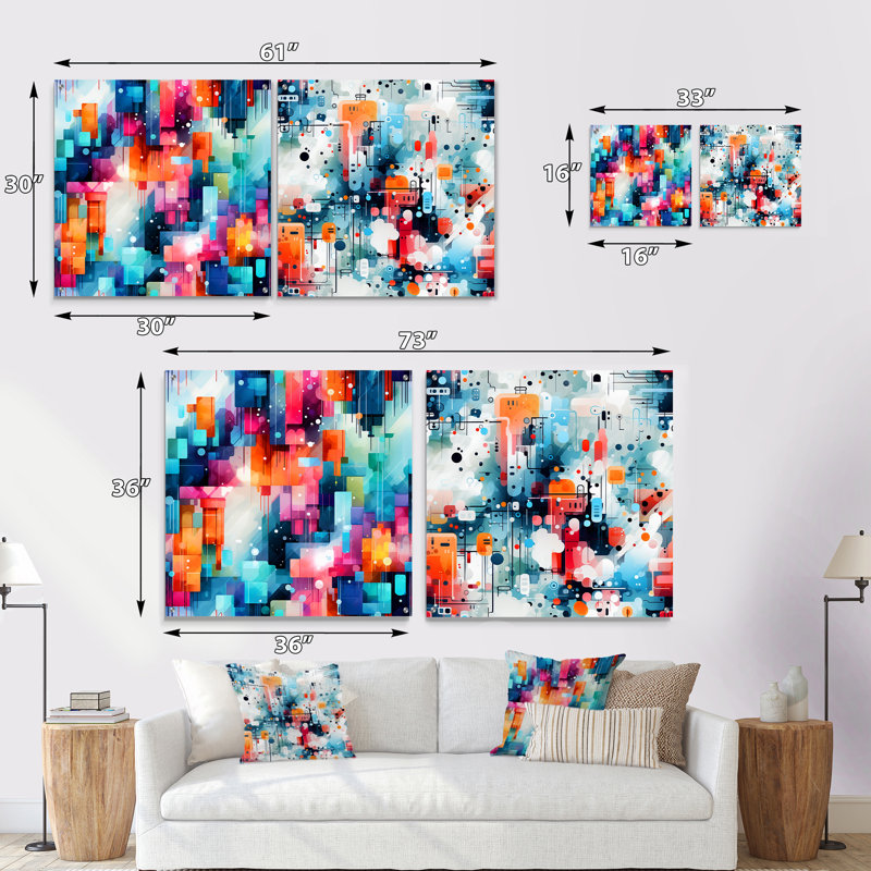 Daeonna - Ensemble de 2 verres muraux abstraits géométriques en acrylique, H 16 po x l 33 po