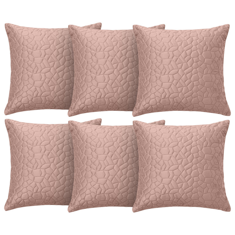 Aspire Homeware Geometric Square Velvet Cushion Covers, Pink, Pack of 6