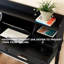 Bureau d'écriture rectangulaire noir en bois de frêne massif avec une chaise et 4 tiroirs-547983819