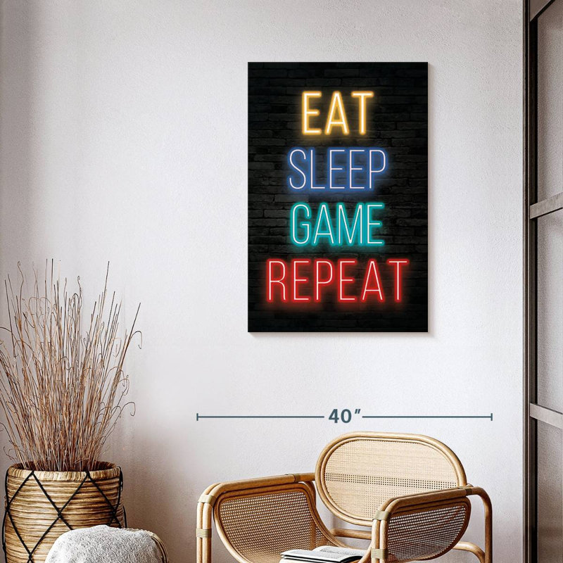 Neon Eat Sleep Game Répétition sur toile, H 36 po x l 24 po x P 1,25 po