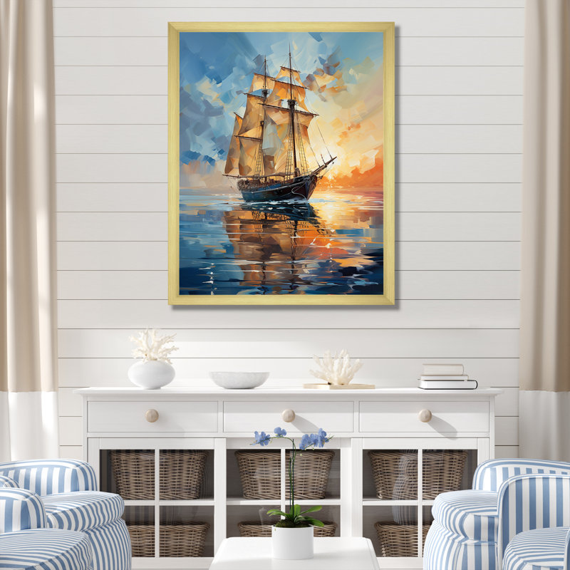 Voilier Vierling, symphonie maritime abstraite I, H 44 po x l 34 po x P 1,5 po, Encadrement doré