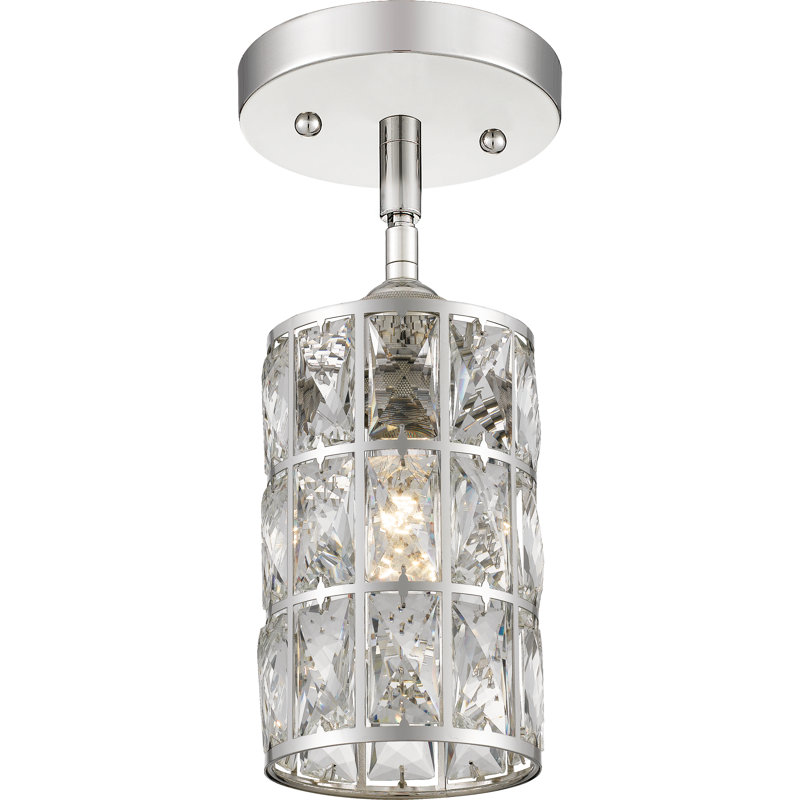 Luminaire suspendu cylindrique 1 lumière, Nickel poli